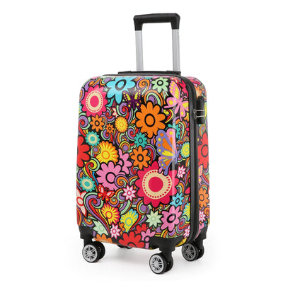 Hardside Shell Suitcase Set Flower Print Luggage Lightweight Cabin Travel Bag