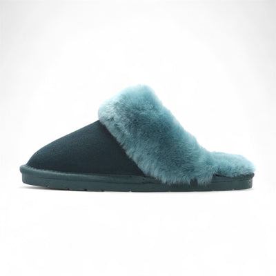 Women's Genuine Sheepskin Green Suede Mule Winter Slippers - Luna