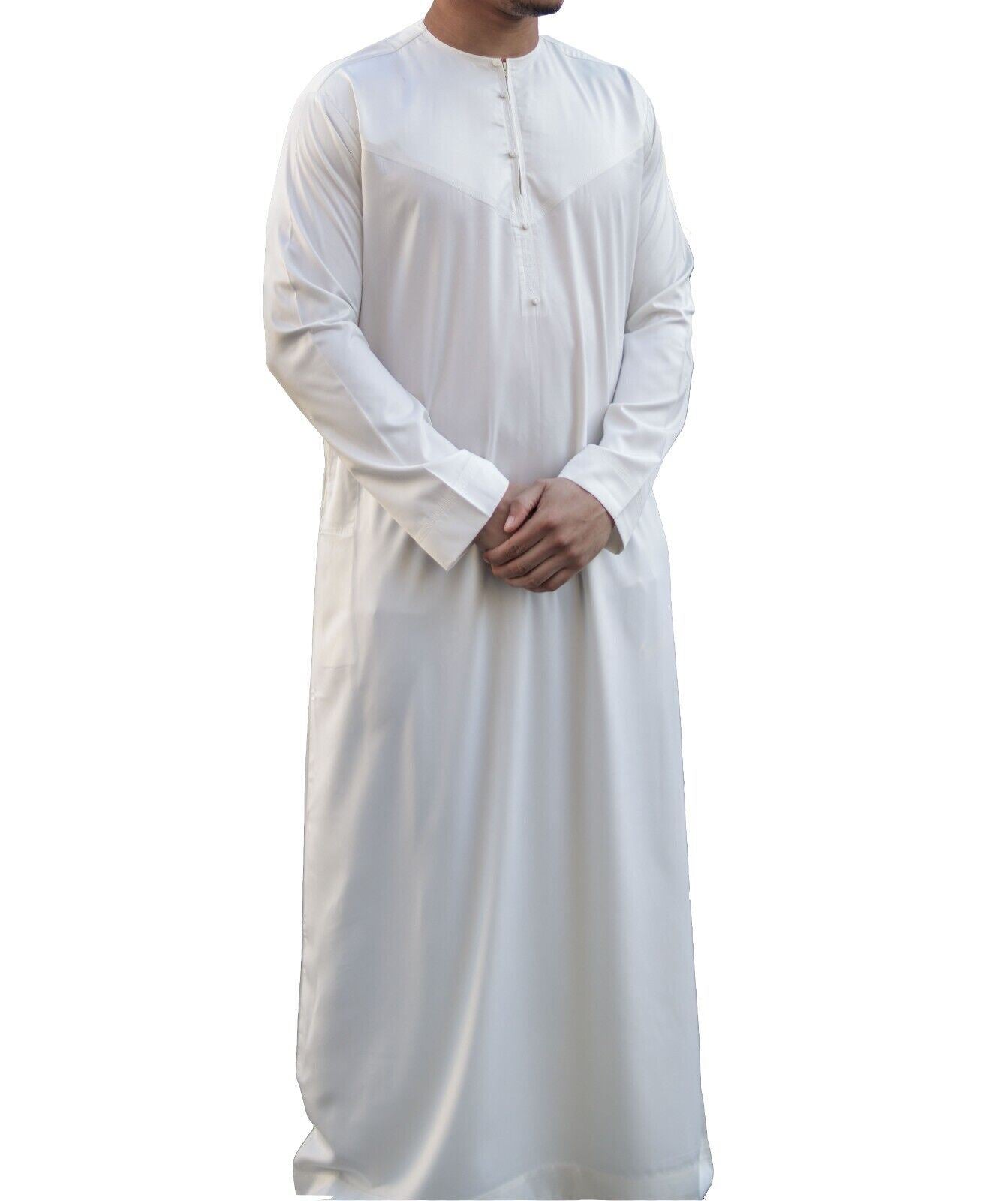 Men's Thobe Robe Satin Emirati Islamic Jubba Eid Regular Fit