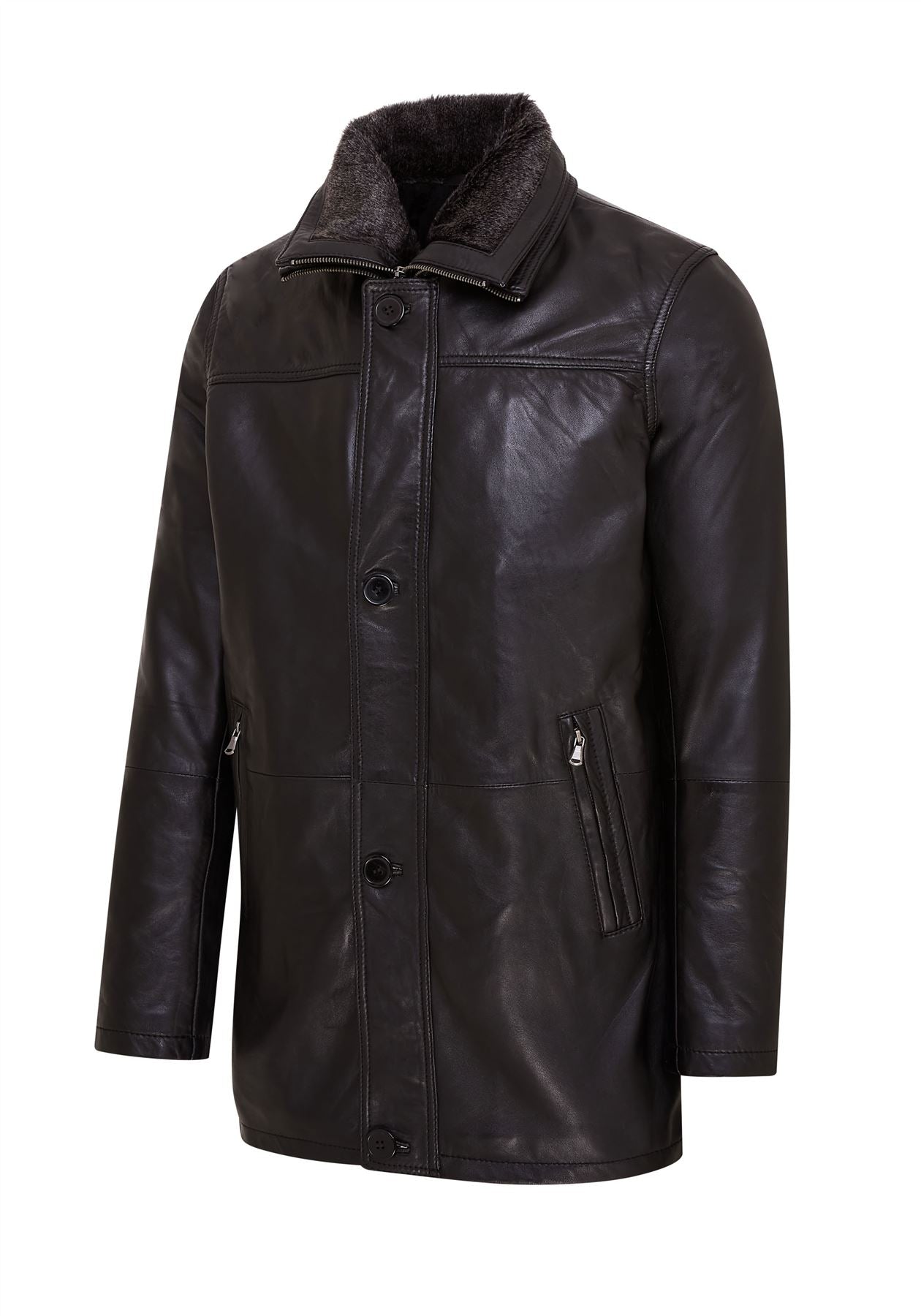 Mens Mid-Length Warm Leather Trench Coat - Varkaus