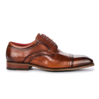 Justin Reess Men's Polished Brown Leather Cap Toe Derby Shoes - Everett