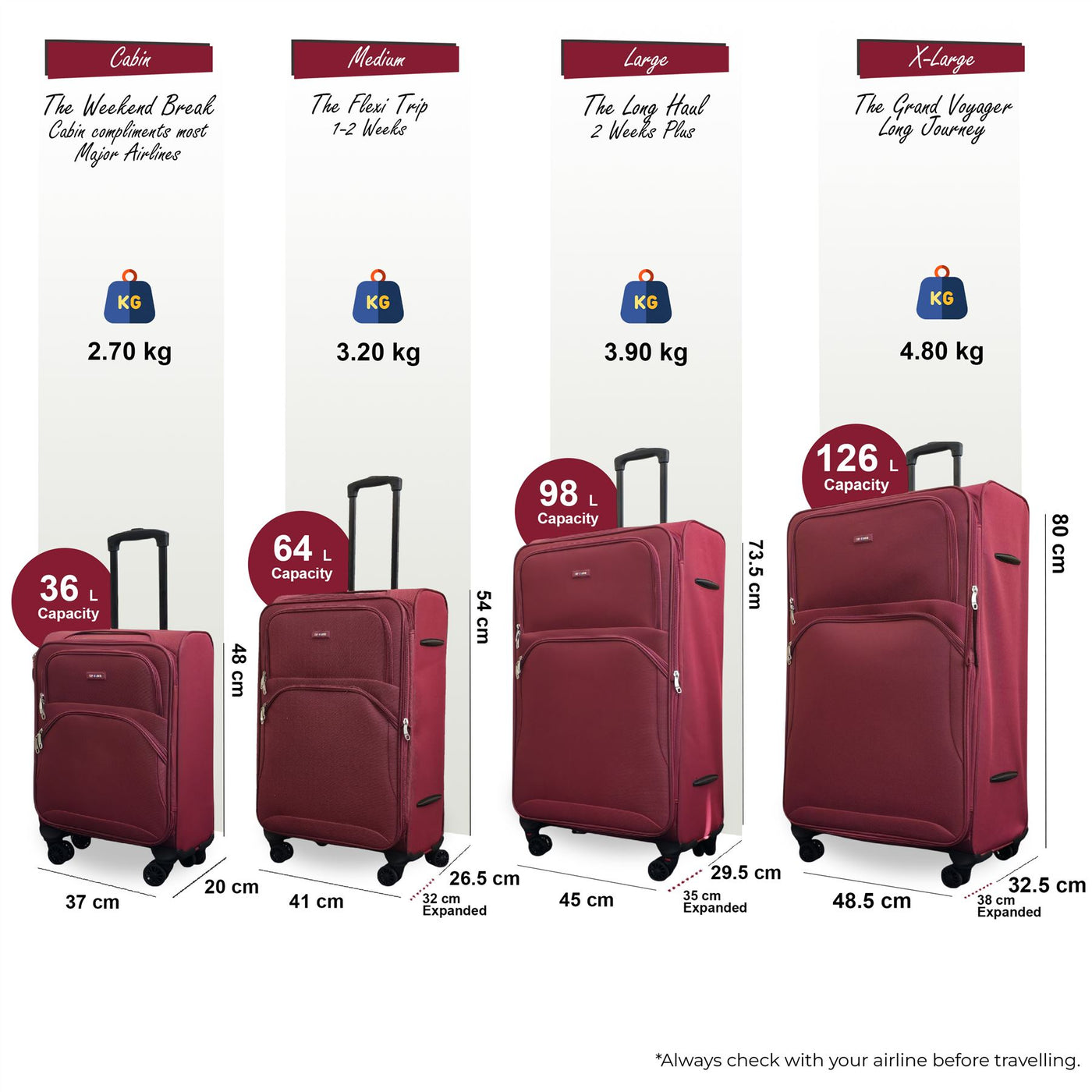 Expandable Soft 8 Wheel Lightweight Suitcase Luggage Travel Bags Set