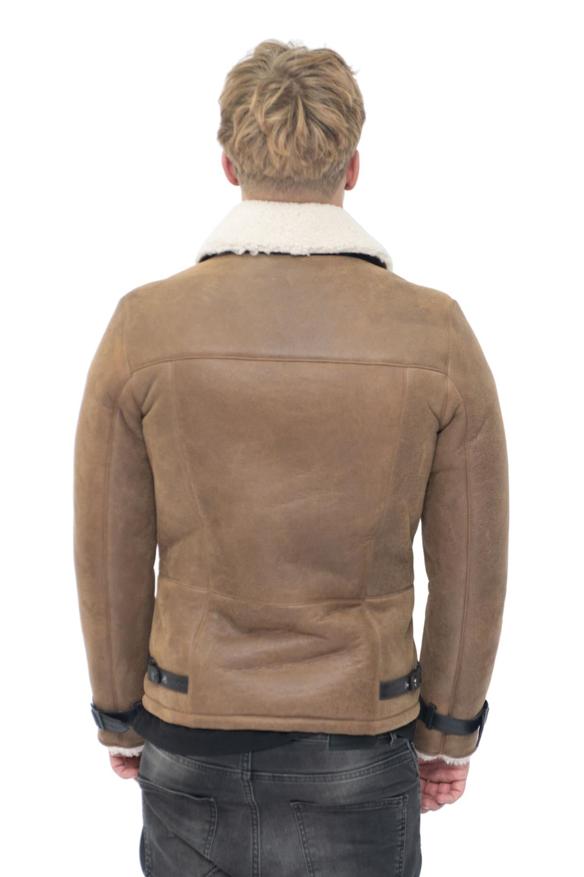 Mens Double Breasted Sheepskin Leather Biker Jacket-Heathfield