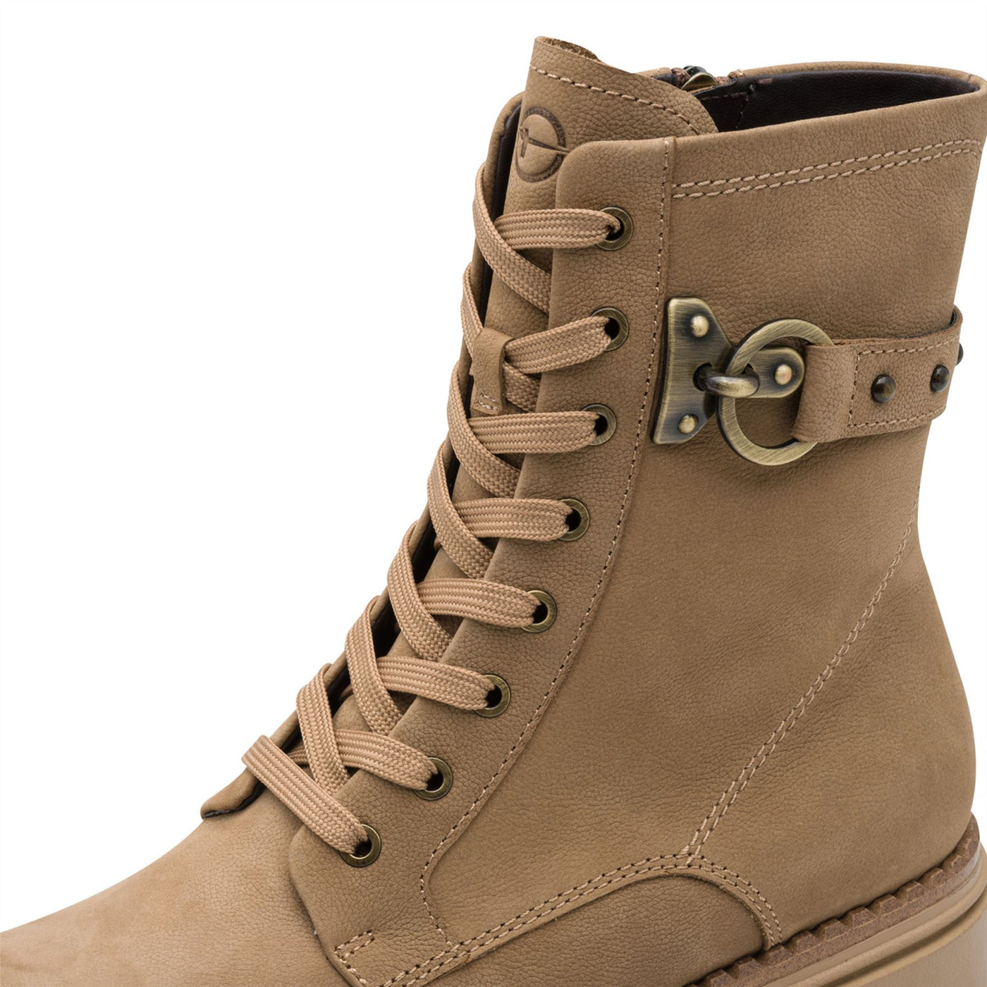 Tamaris Womens Fashion Camel Beige Leather Lace-Up Zip Combat Ankle Boots