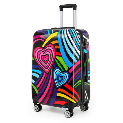 Hardside Shell Suitcase Set Hearts Print Luggage Lightweight Cabin Travel Bag