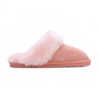 Women's Genuine Sheepskin Pink Suede Mule Winter Slippers - Luna