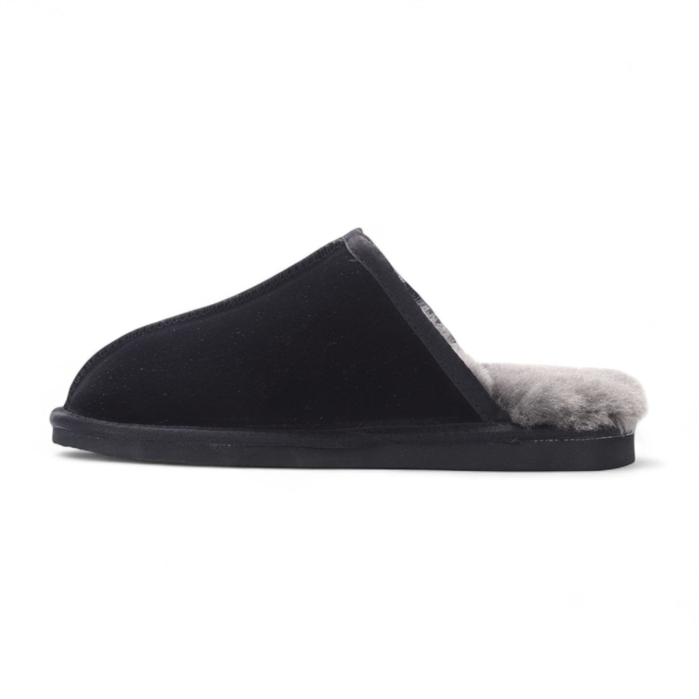 Men's Genuine Sheepskin Black Suede Mule Winter Warm Non-Slip - Highland