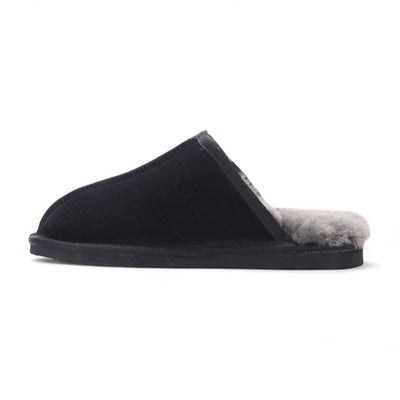 Men's Genuine Sheepskin Black Suede Mule Winter Warm Non-Slip - Highland
