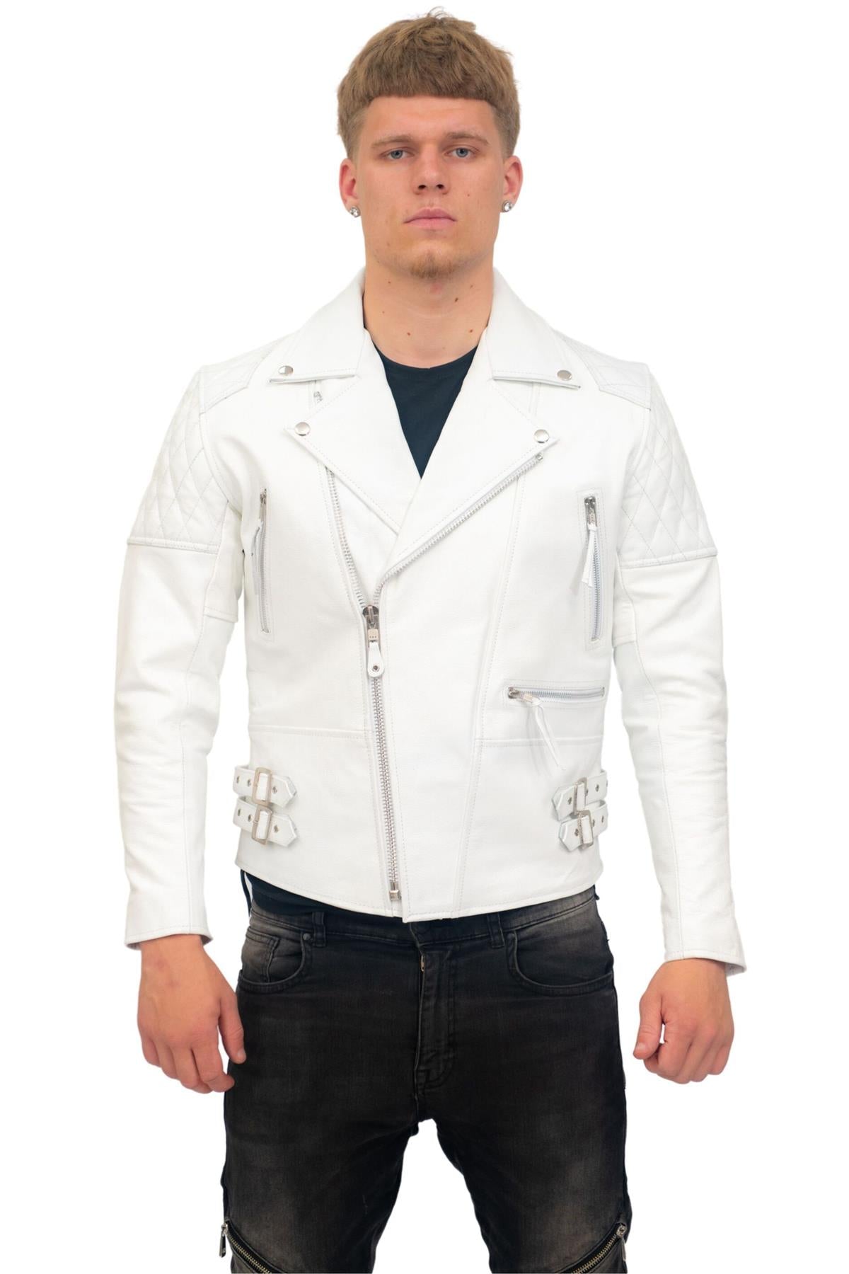 Mens Cowhide Leather Biker Jacket-Nassau