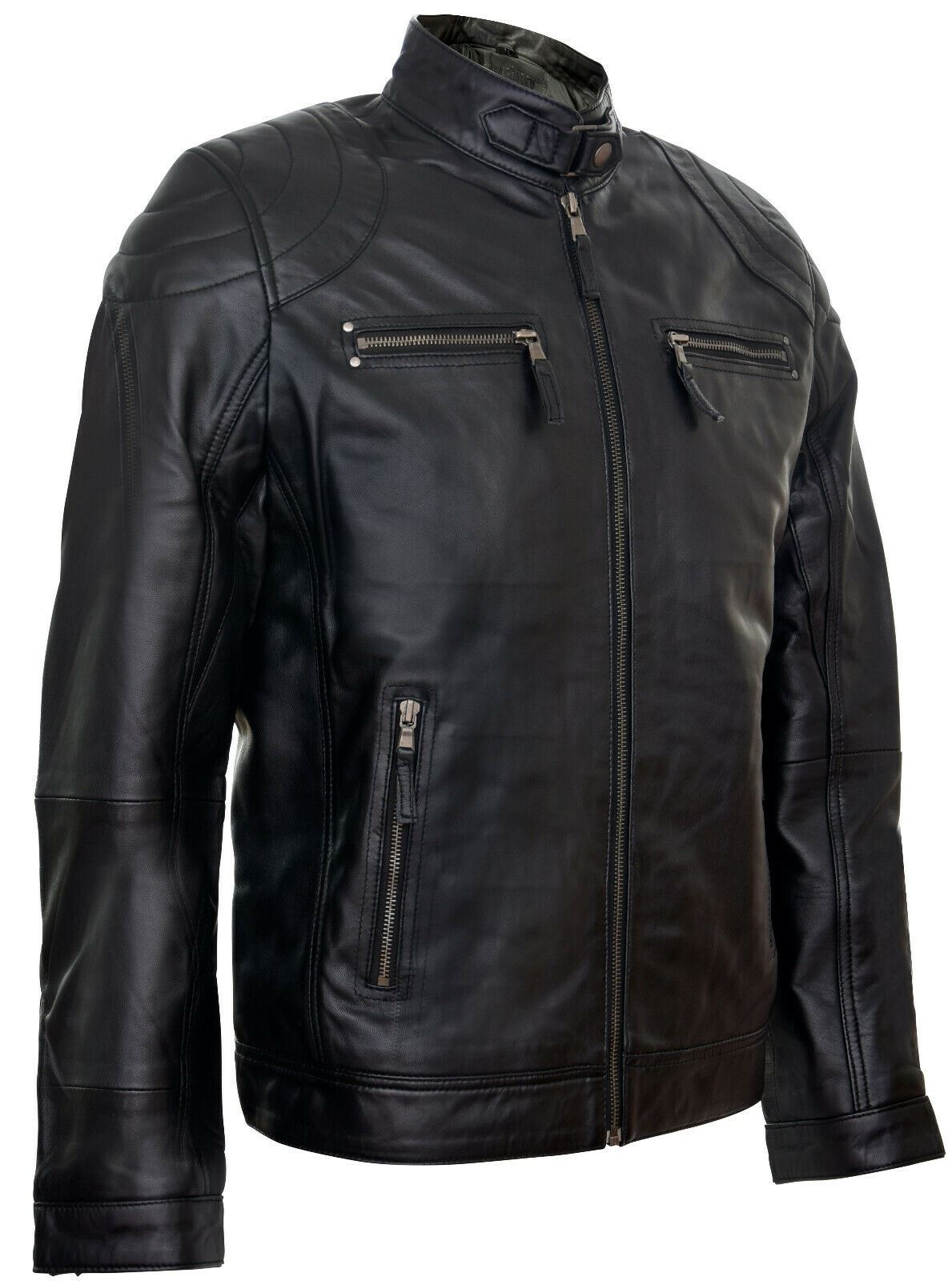 Mens Moto Leather Biker Jacket-Taiwan