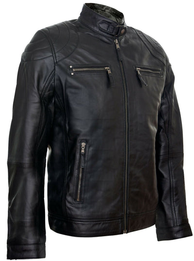 Mens Moto Leather Biker Jacket-Taiwan