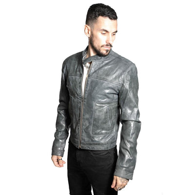 Men’s Classic Fitted Leather Biker Jacket-Austin