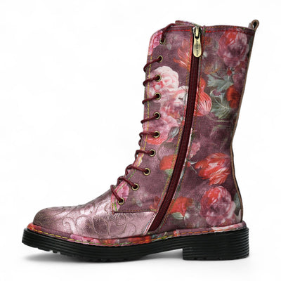 Laura Vita Incaso-18 Burgundy Floral Womens Gothic Victorian Leather High Boots