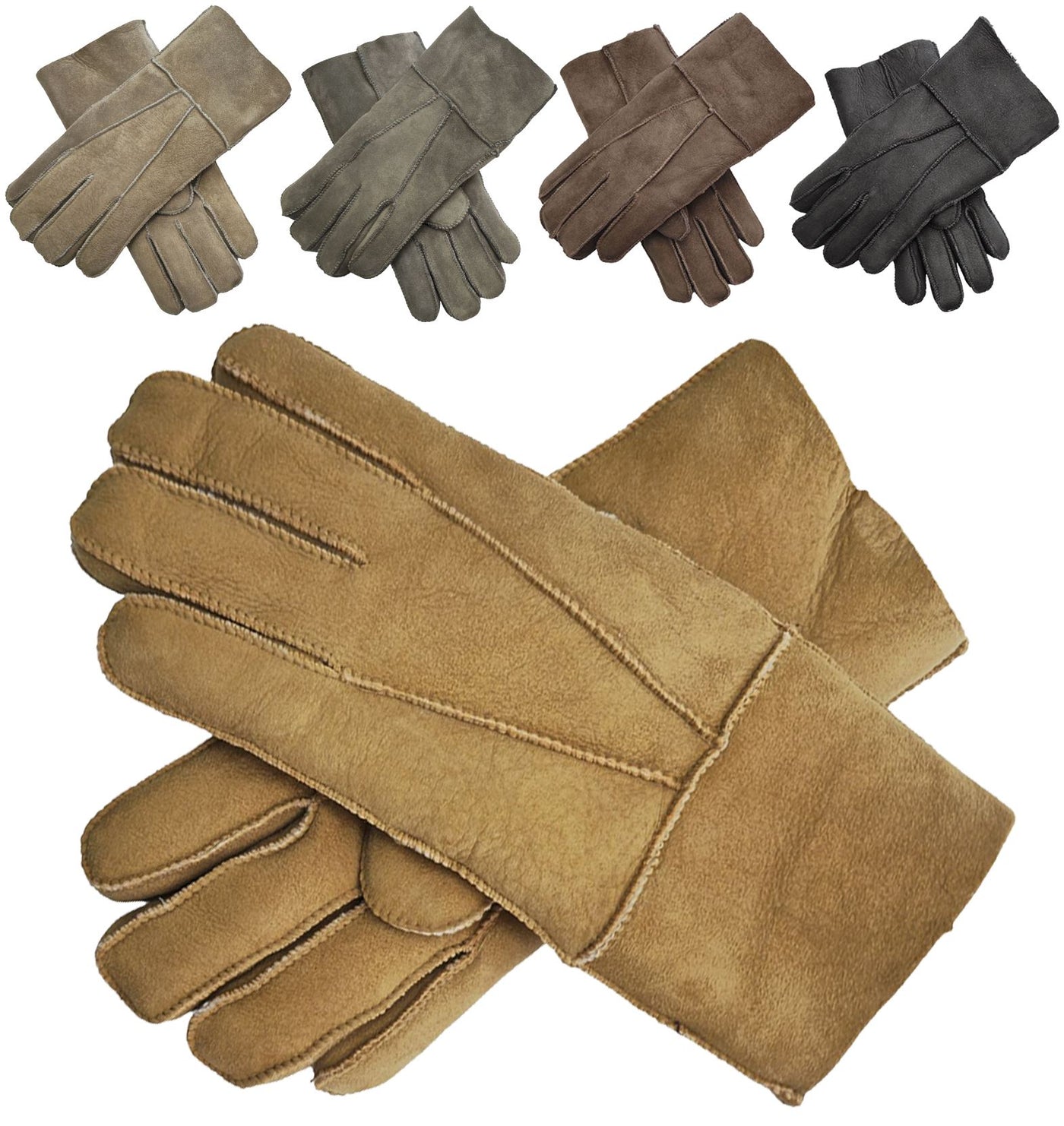 Unisex Sheepskin Suede Gloves with Roll Up/Down Cuff