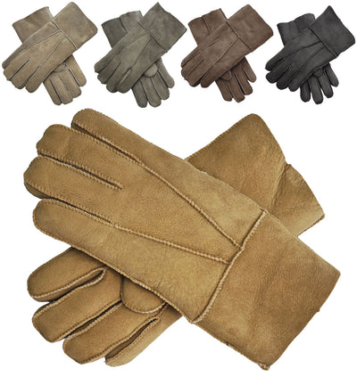Unisex Sheepskin Suede Gloves with Roll Up/Down Cuff