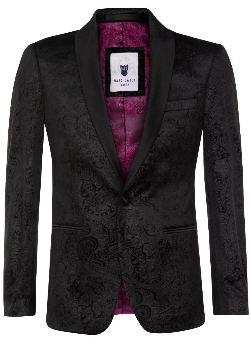 Schwarzer Herren-Blazer mit Paisleymuster aus Samt, Smoking