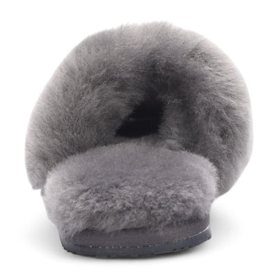 Women's Sheepskin Slippers Grey Warm Winter Fur Sliders - Nordic