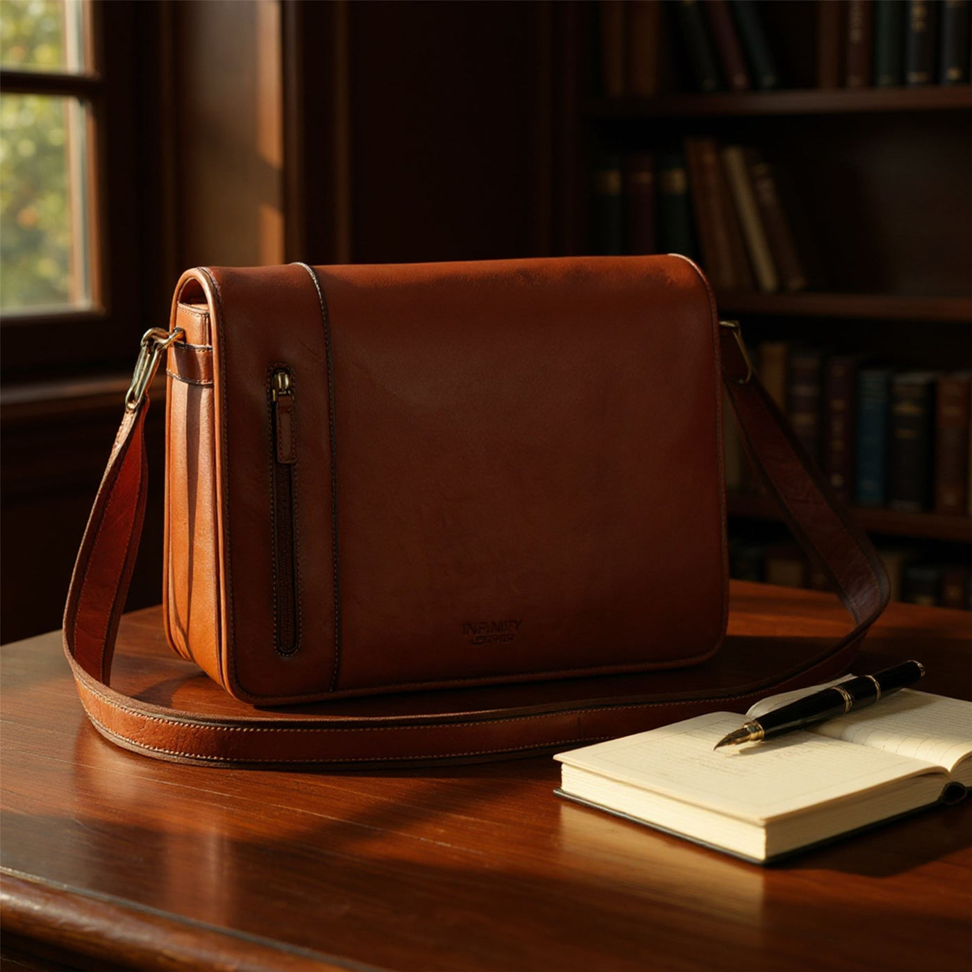 Genuine Leather Laptop Satchel Messenger Shoulder Bag - Astor