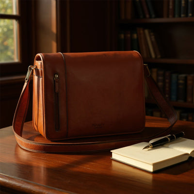 Genuine Leather Laptop Satchel Messenger Shoulder Bag - Astor