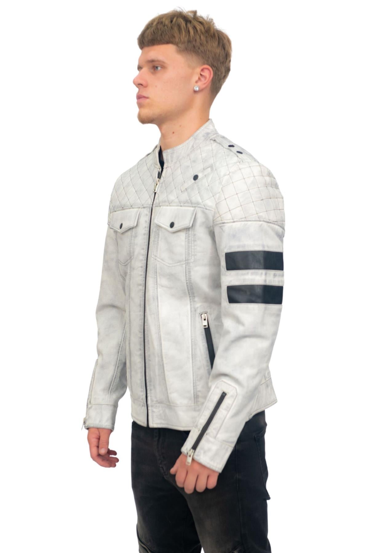 Mens Vintage Quilted Leather Racing Jacket-Cardiff