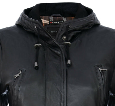Giacca parka con cappuccio in pelle da donna - Bucarest