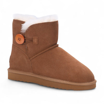 Women's Sheepskin Suede Tan Brown Ankle Bootie Warm Winter Boots - Alpine