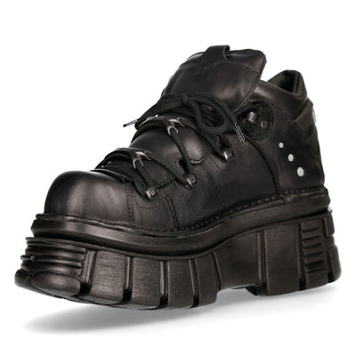 NEW ROCK 106N-S52 TOWER SHOES Metallic Black Leather Biker Punk Gothic Boots