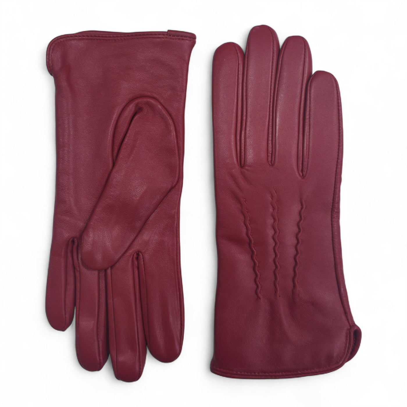 Womens Italian Leather Winter Stitch Line Design Soft Wool Lining Gloves - L-GLV-301