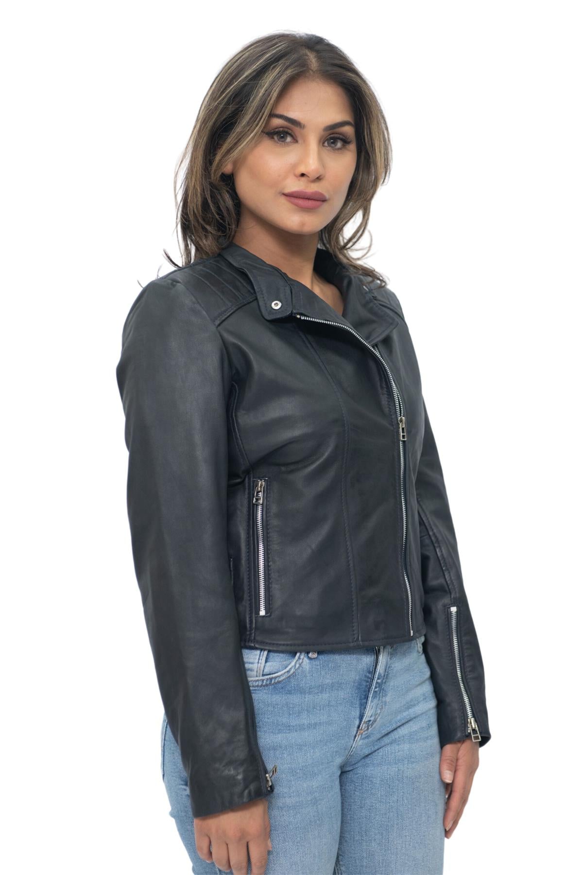 Womens Leather Biker Jacket-Celaya