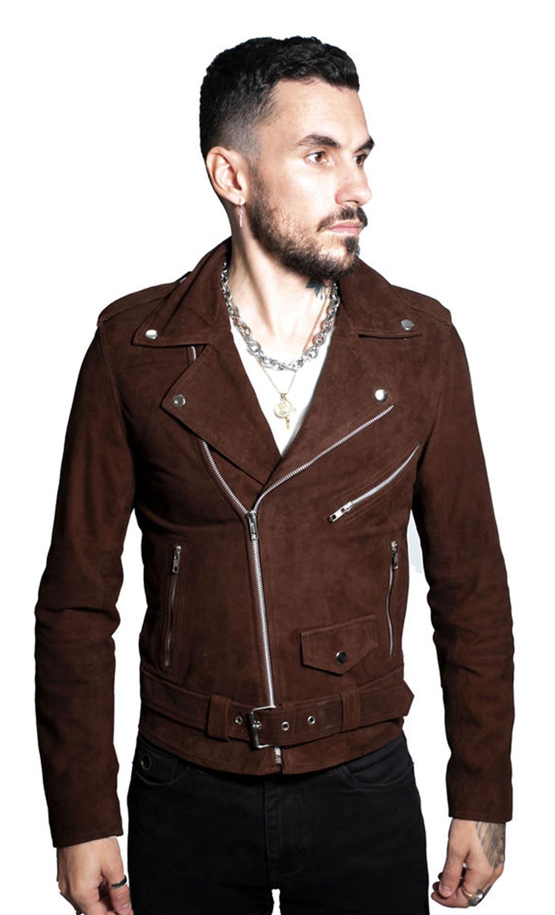 Mens Goat Suede Leather Brando Biker Jacket-Melbourne