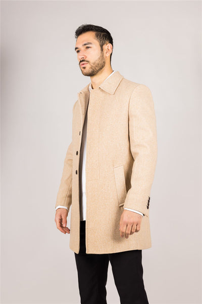 Men's Wool Blend Classic Collar Beige Overcoat