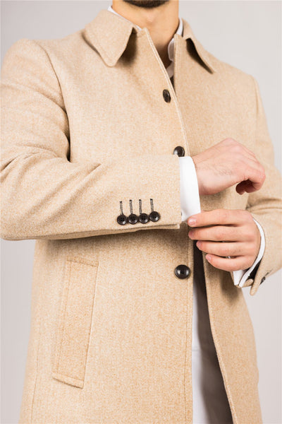 Men's Wool Blend Classic Collar Beige Overcoat
