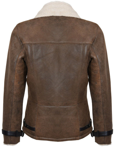 Mens Double Breasted Sheepskin Leather Biker Jacket-Manila