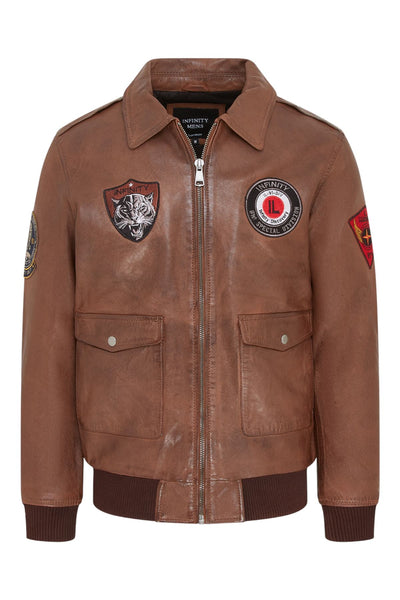 Men’s Leather Bomber G-1 Aviator Collar Jacket  - Maverick