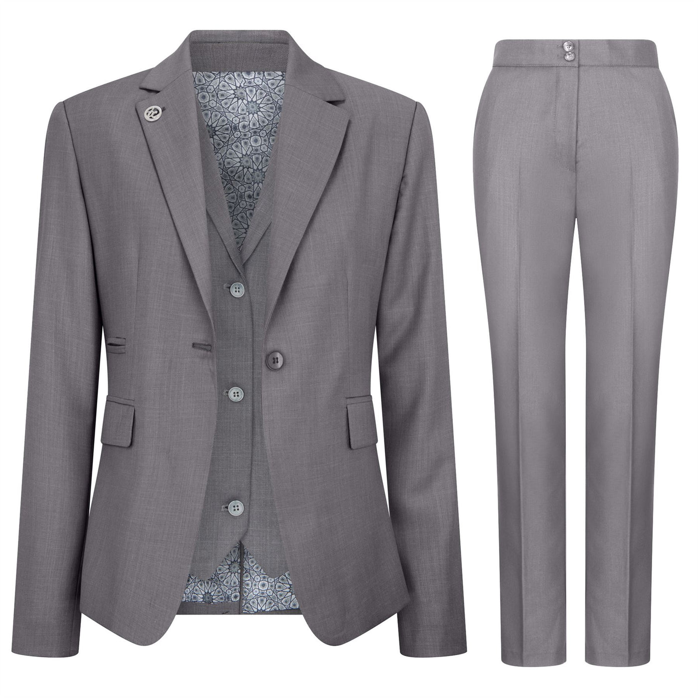 Women's 3 Piece Tailored Fit Plain Grey Formal Office Suit