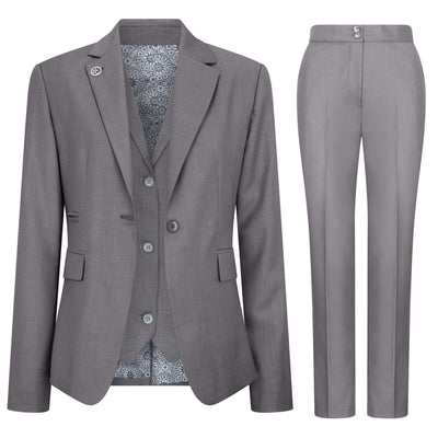 Women's 3 Piece Tailored Fit Plain Grey Formal Office Suit