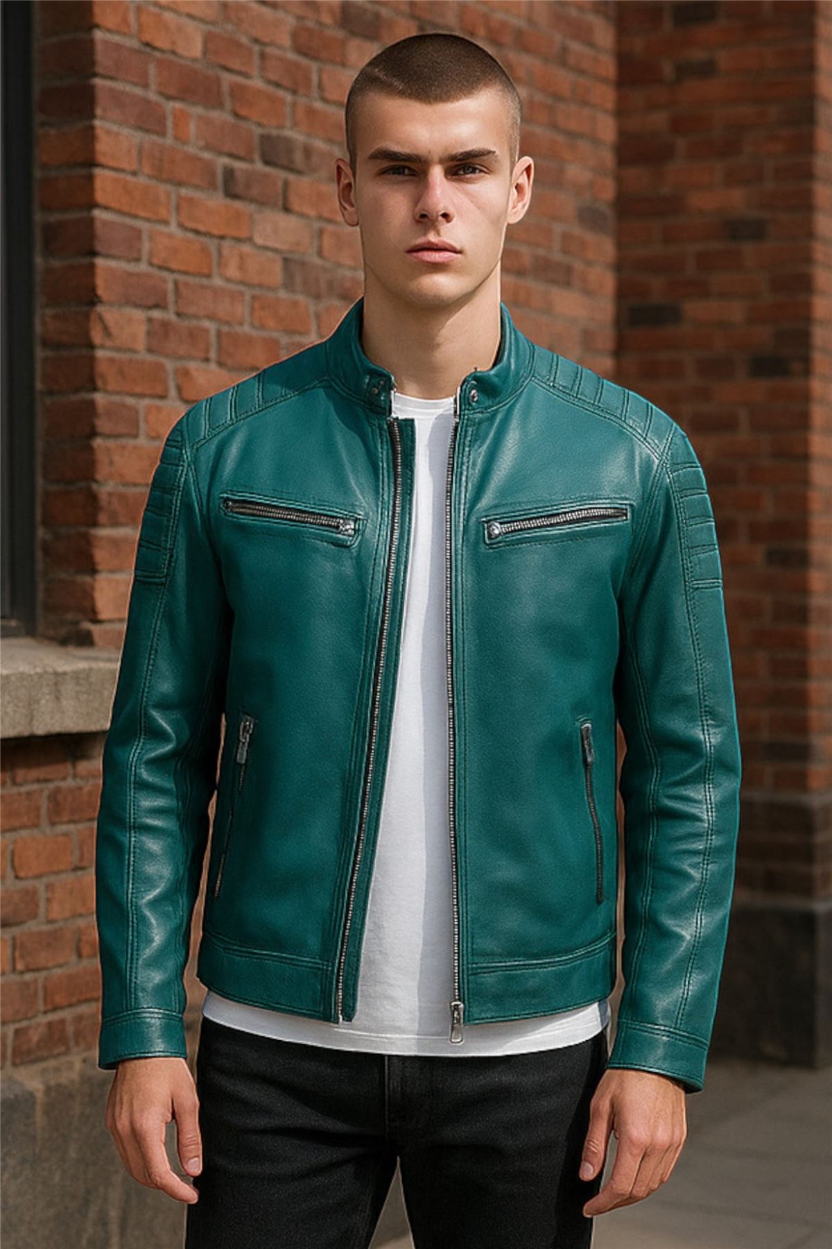 Men's Modern Classic Leather Quilted Biker Jacket - Derry
