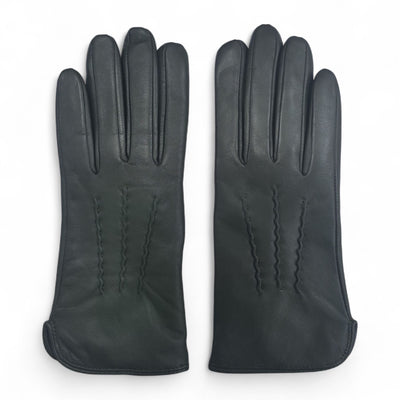Womens Italian Leather Winter Stitch Line Design Soft Wool Lining Gloves - L-GLV-301