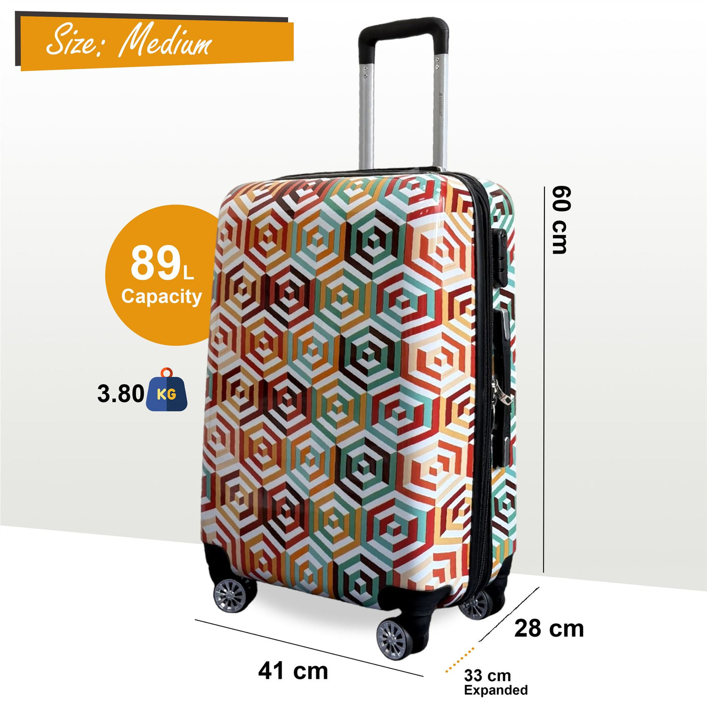 Strong Expandable Hard Shell Dual 4 Wheel Suitcase Set Print Luggage Cabin Travel Bag