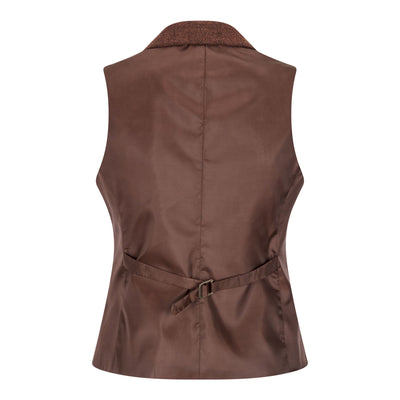 Women's Rust Brown Herringbone Wool Tweed Check Waistcoat