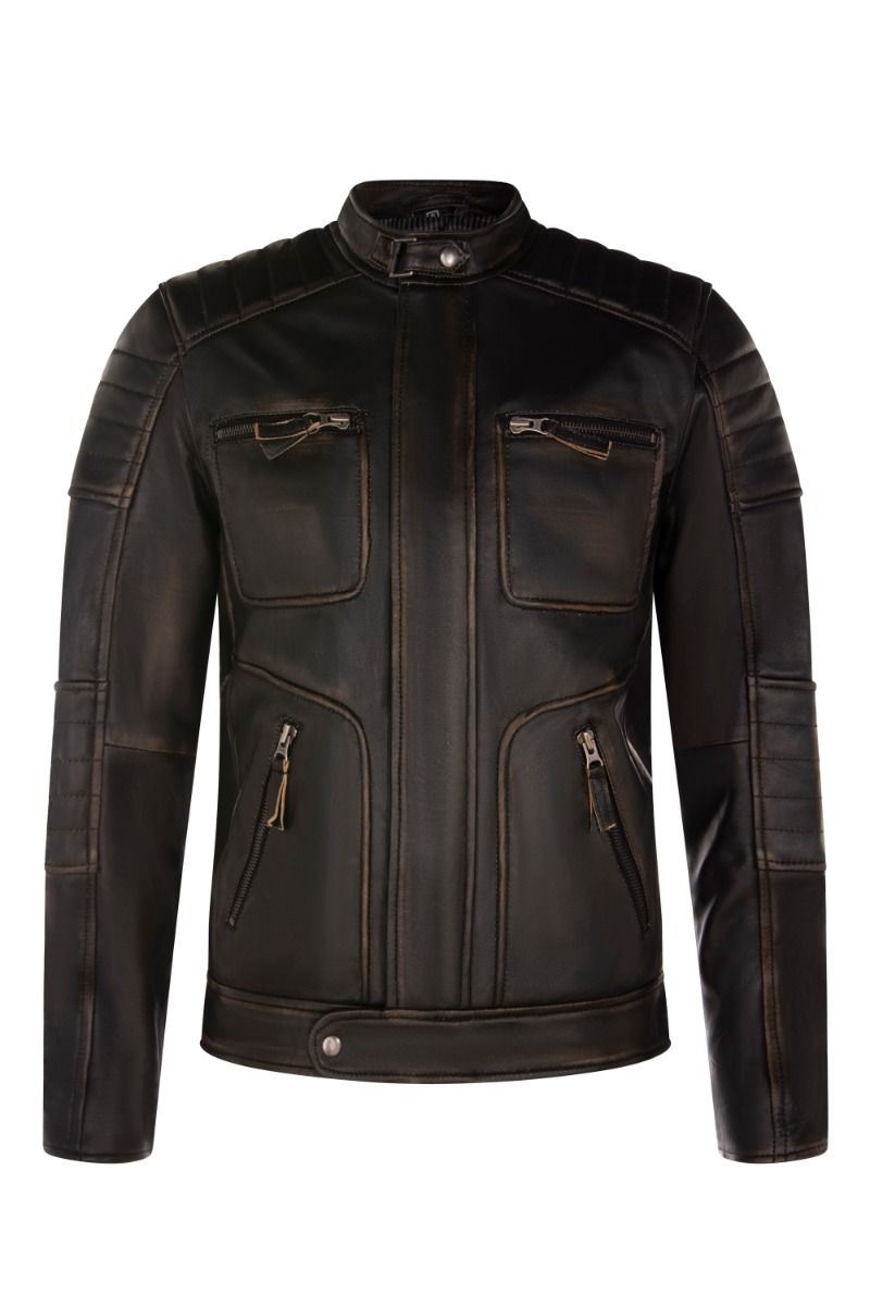 Mens Vintage Leather Retro Biker Jacket - Milan