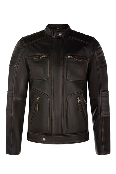 Mens Vintage Leather Retro Biker Jacket - Milan