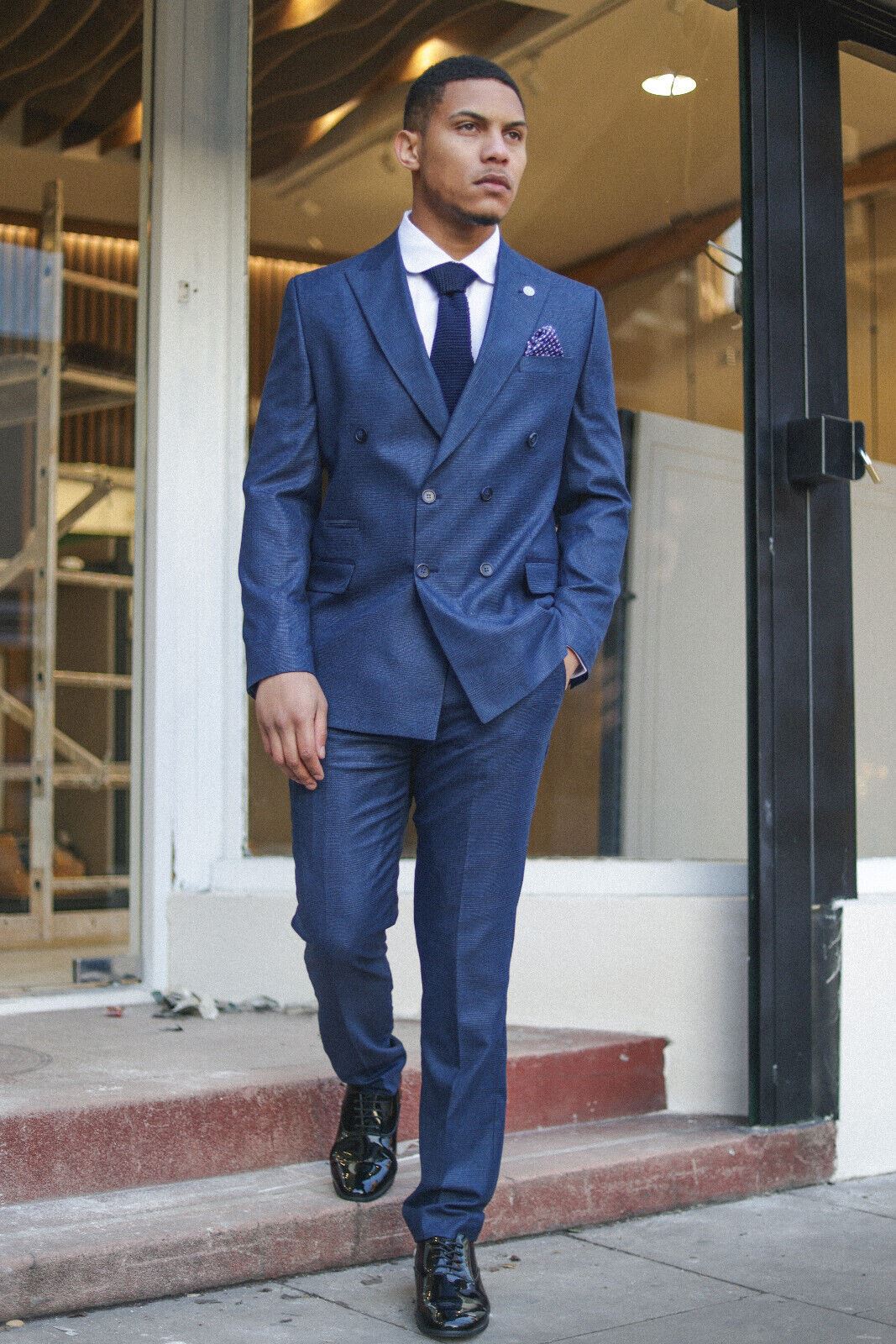 Gessato Blu Uomo Abito Uomo Gessato Blu Doppiopetto Abito Gessato