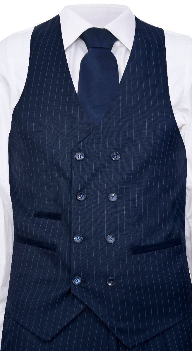 Men's 3 Piece Navy Blue Pinstripe Retro Suit