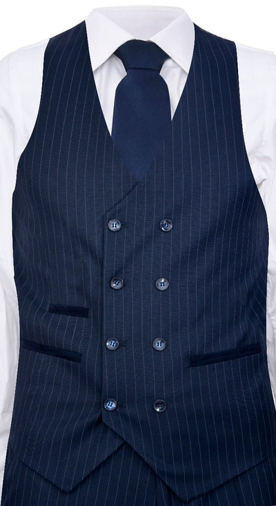 Men's 3 Piece Navy Blue Pinstripe Retro Suit