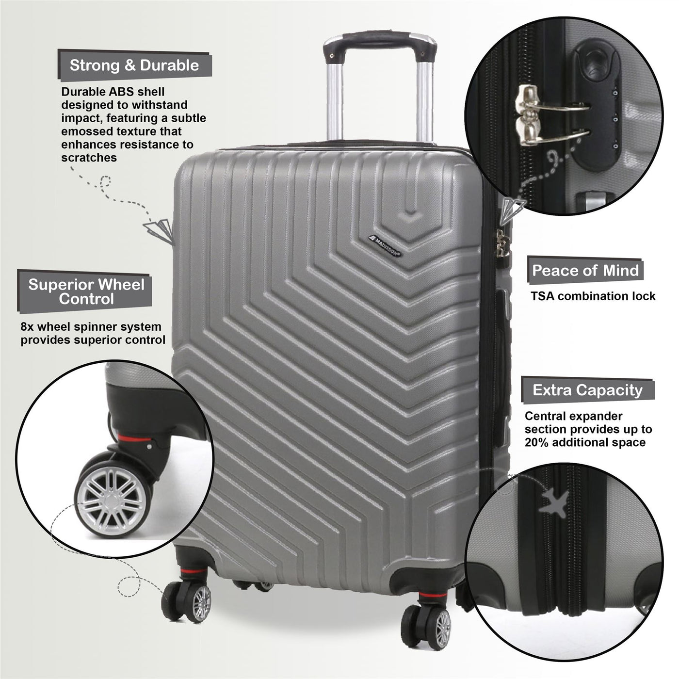 Expandable Hard Shell 8 Wheels Luggage Travel Cabin Bags Suitcase Set
