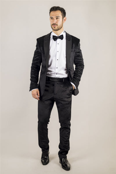 Men's Black 3 Piece Velvet Wedding Tuxedo Formal Suit