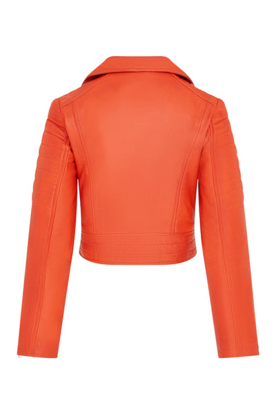 Womens Cropped Brando Leather Biker Jacket-Damascus