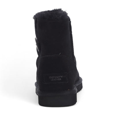 Women's Sheepskin Suede Black Ankle Bootie Warm Winter Boots - Alpine