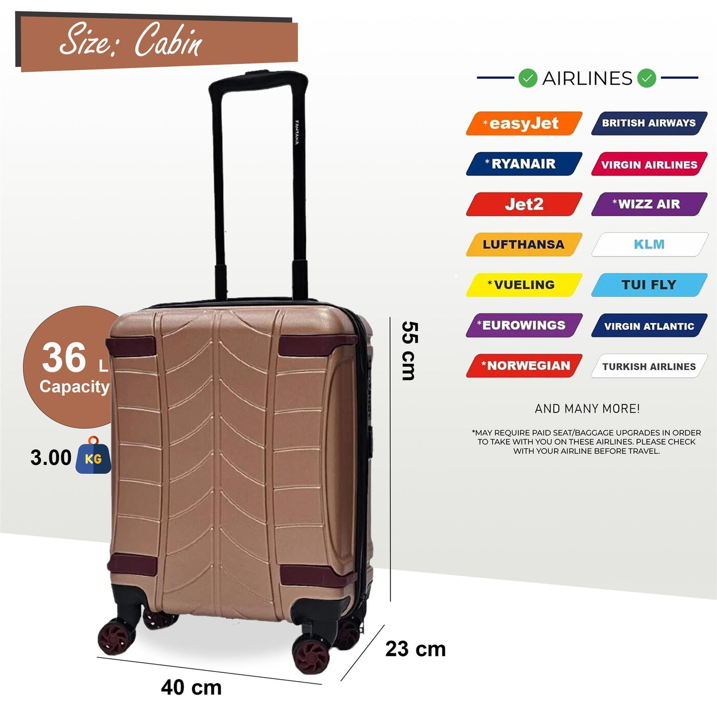 Hard Shell Cabin Suitcase 4 Wheel Luggage Travel Bag
